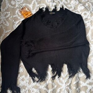 Black Fringe Knit Sweater